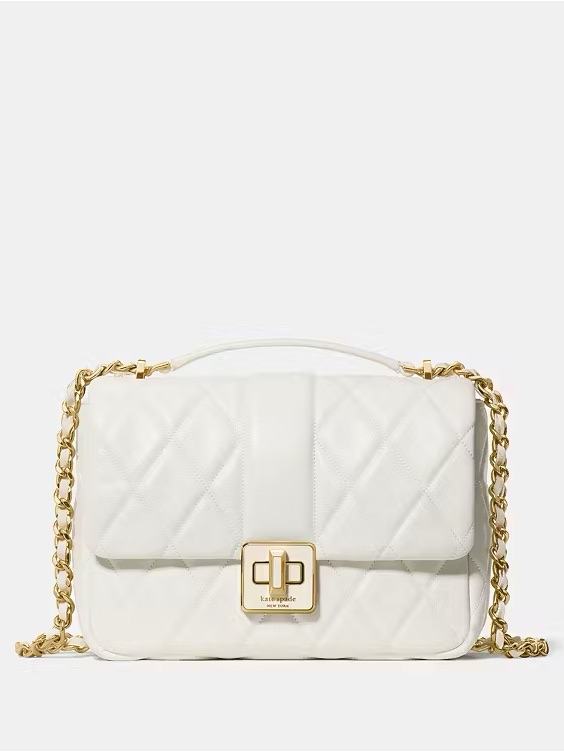 Kate Spade Carey Quilted Leather Small Flap Crossbody Bag, Meringue White Nwt